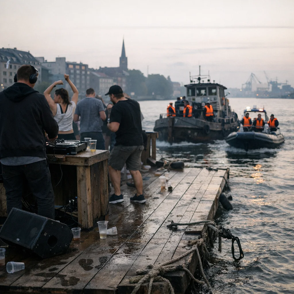 Kater Blau Float Breaks Free; Techno Crowd Keeps Dancing as Platform Drifts East