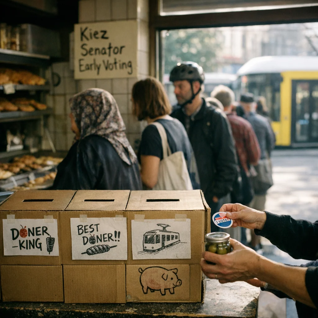 Texas Early Voting Heats Up; Wedding Answers with a Kiez ‘Senate’ Primary (Candidates: Two Döner Stands, a Tram Stop, One Very Ambitious Pig