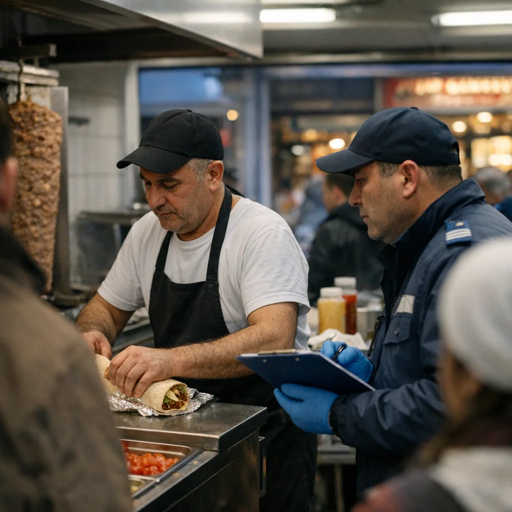 Blue Gloves at the Döner Window